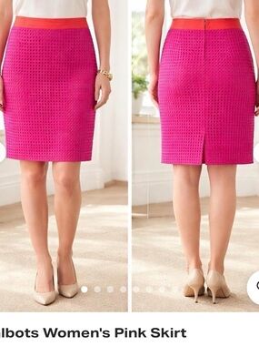 NWT Talbots Hot Pink Eyelet Pencil Skirt with orange Waistband - Size 6